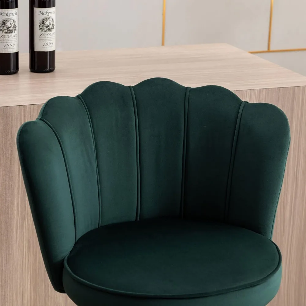 Conjunto de bancos de bar giratórios com altura de bar, 4 bancos estofados ajustáveis, cadeiras de bar de veludo com encosto/base dourada para cozinha