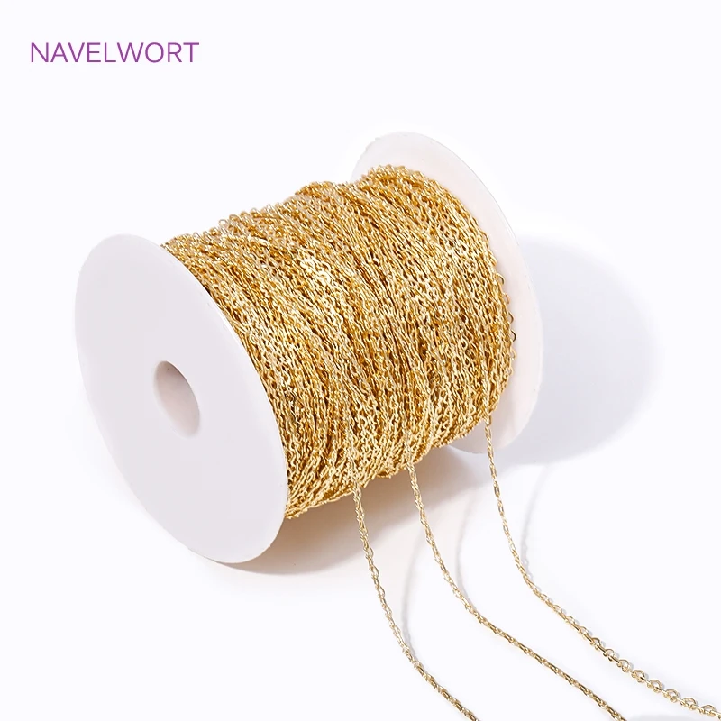 Trendy 14K Gold Plated Metal Spool Chains For Necklace Bracelet Accessories，Wholesale Bulk Cable Chains DIY Jewelry Findings