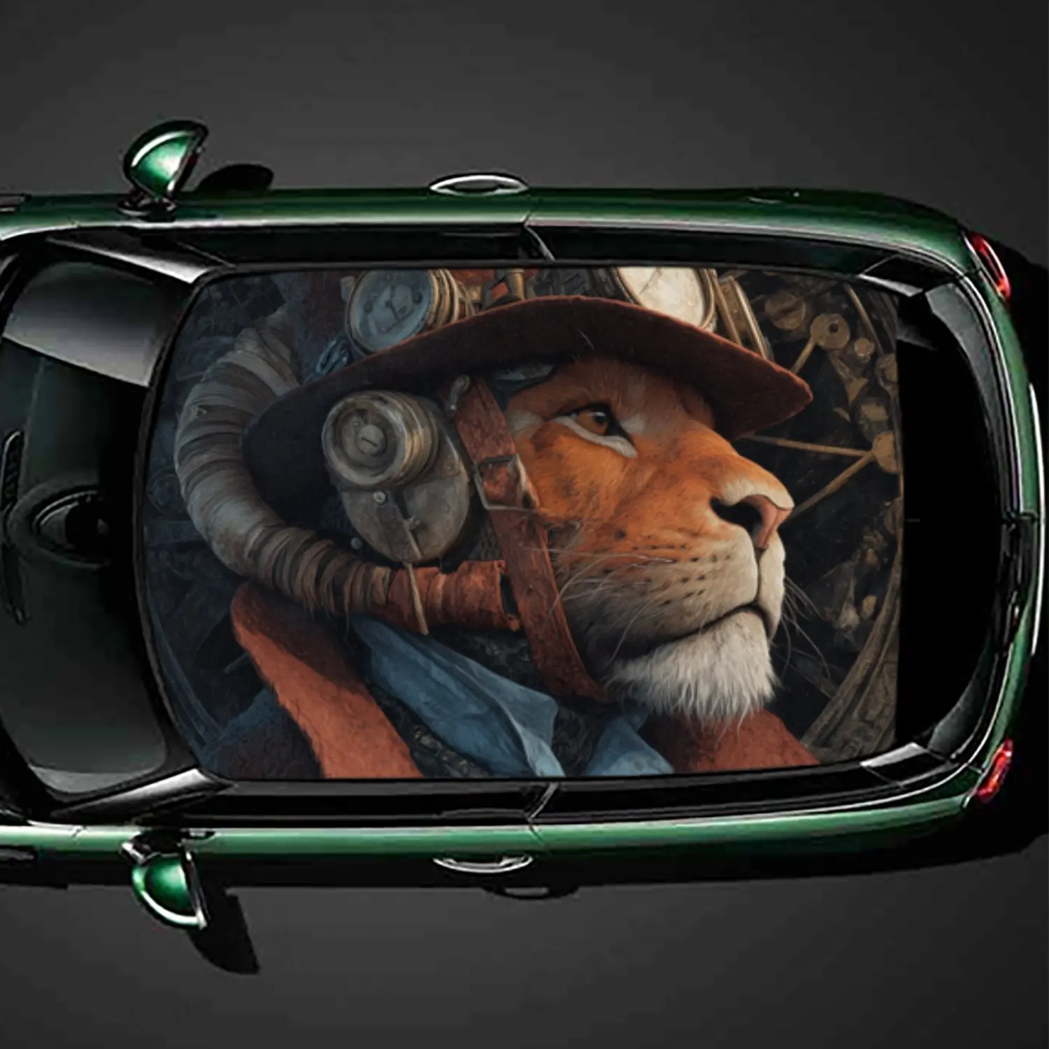 Retro Lion Gentleman Car Roof Sticker PVC Self Waterproof stick , Striking Auto Exterior Accessories Decoration Protect Gift For