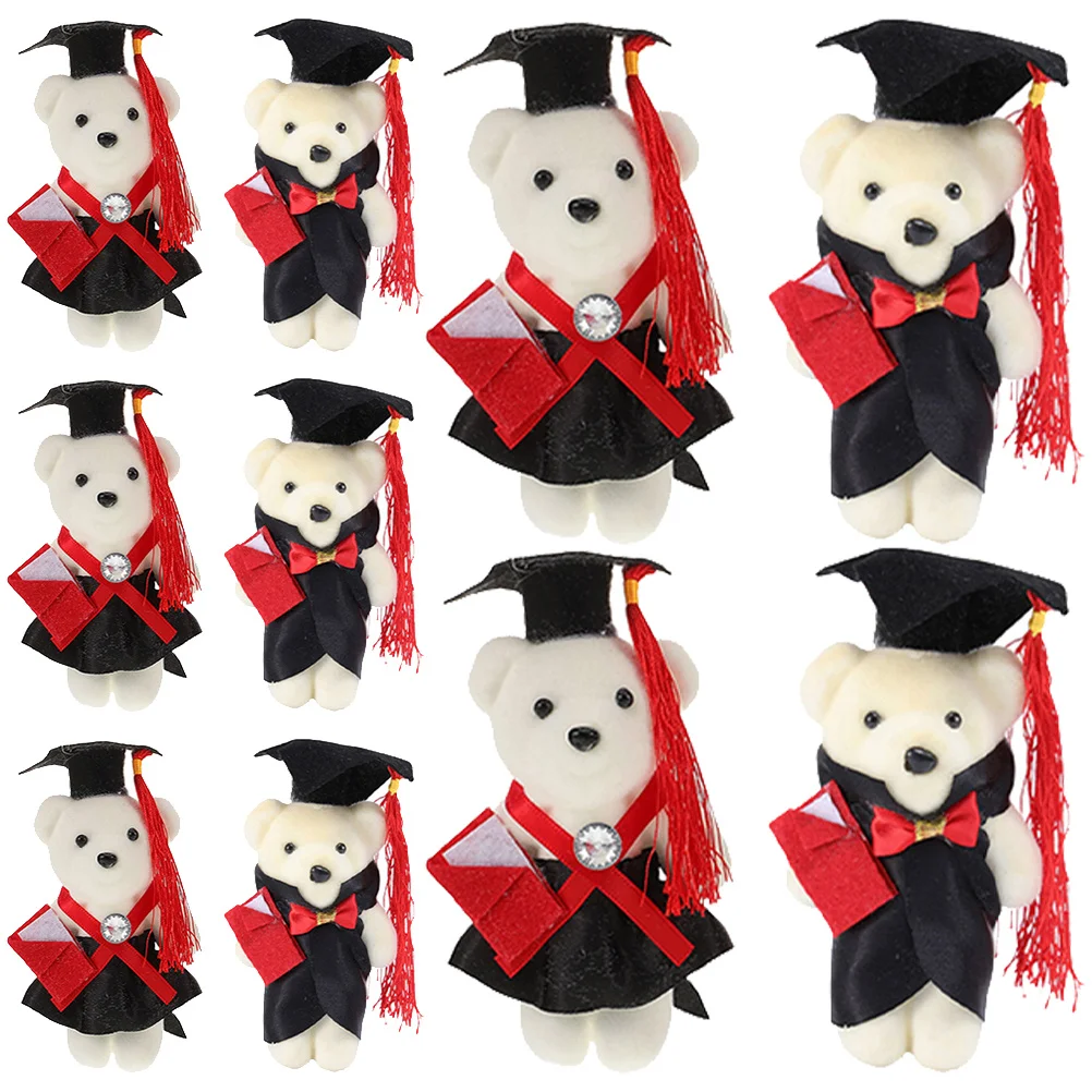 

10Pcs DIY Bouquet Materials Mini Graduation Bear Standing Ornament Adorable Graduate Bear Decoration for Graduation Season