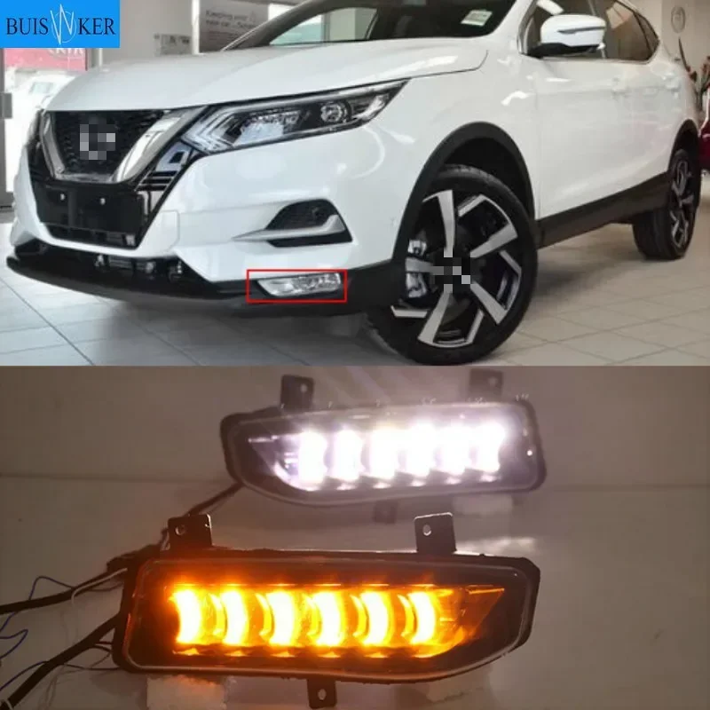 

1Pair For Nissan Qashqai 2019 2020 LED Daytime Running Light Dynamic Turn Yellow Signal Car DRL 12V LED Fog Lamp