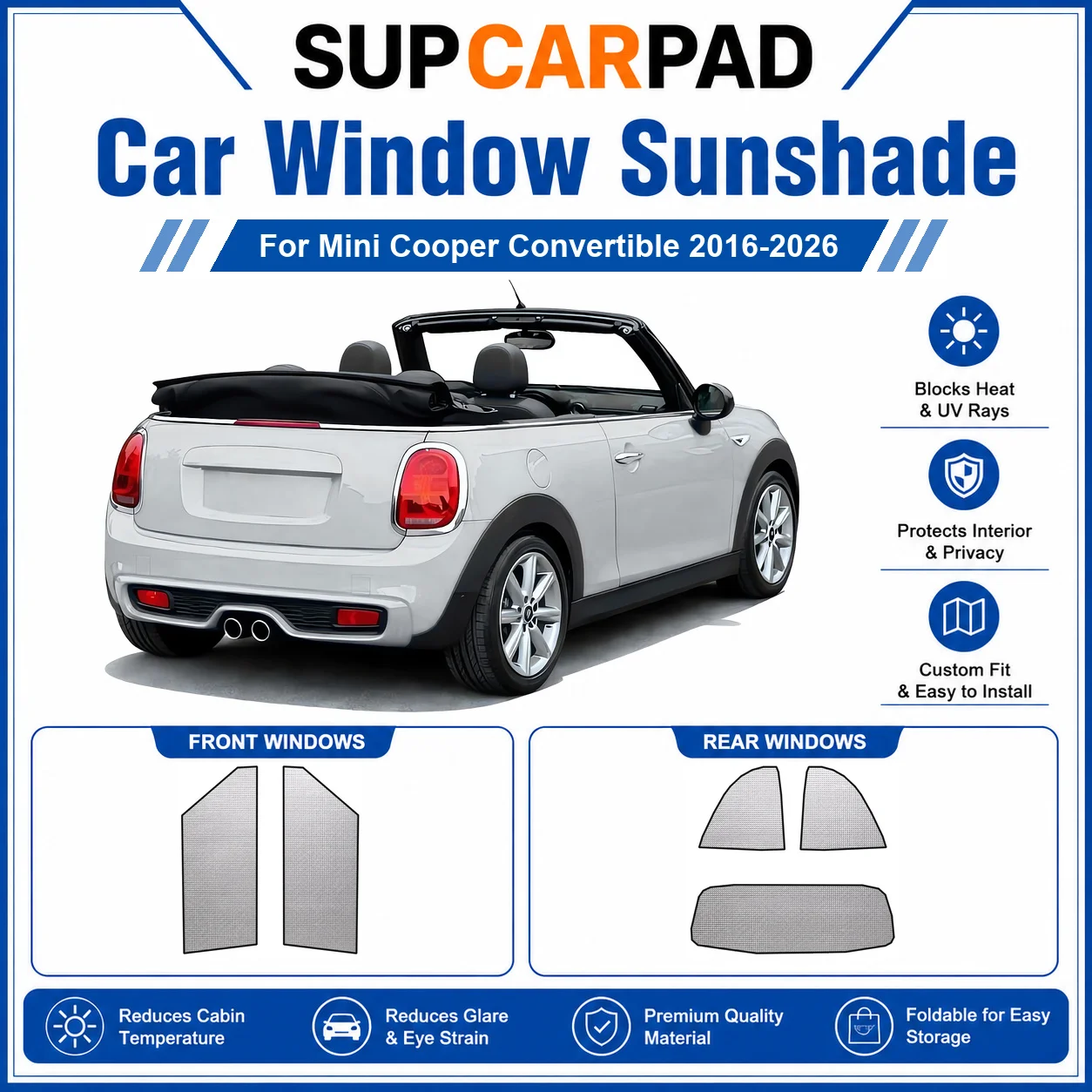 For Mini - Mini Cooper Convertible 2016-2026 Full Set Car Window Sunshades UV Block Privacy Heat Insulated Foldable Car Curtain