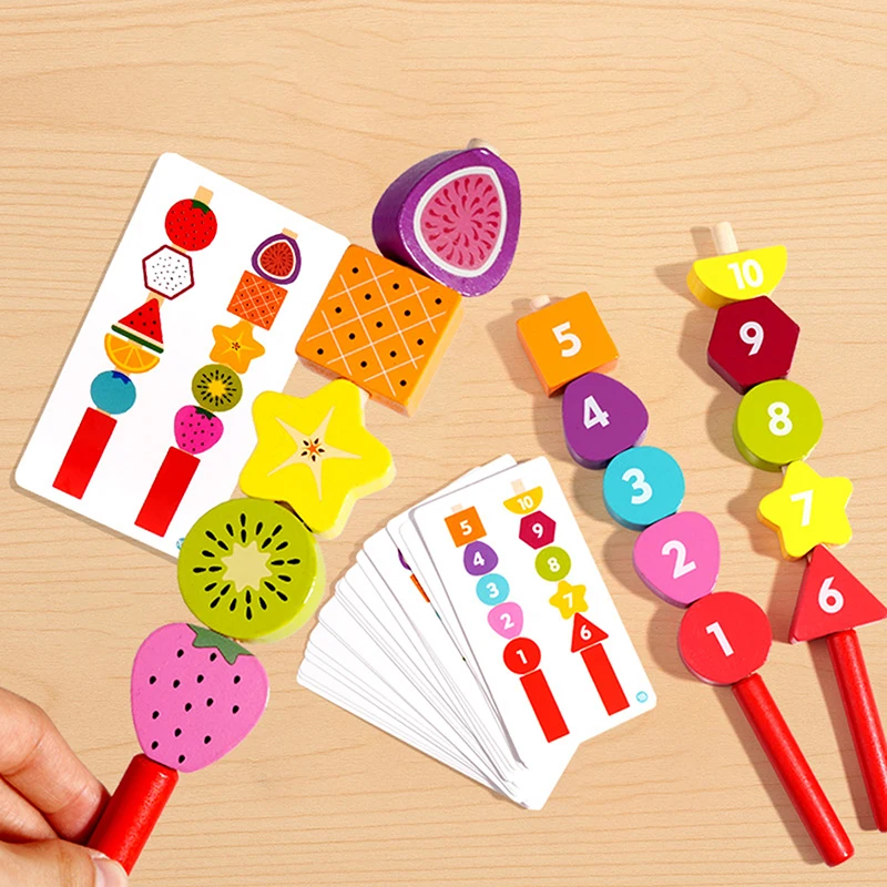 Montessori Houten Speelgoed Kleur Vorm Matching Puzzelspel Kleurrijke Kralen Kleur Cognitie Vroeg Educatief Speelgoed Cadeau Voor Kinderen