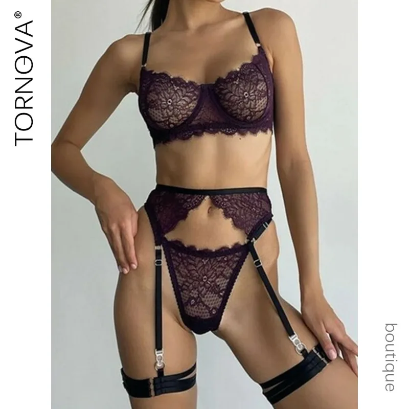 

Tornova, 4 шт., кружевное сексуальное женское белье, трусики, стальное кольцо, подвязки, кольца для ног, лоскутное прозрачное полое эротическое соблазнительное интересный комплект
