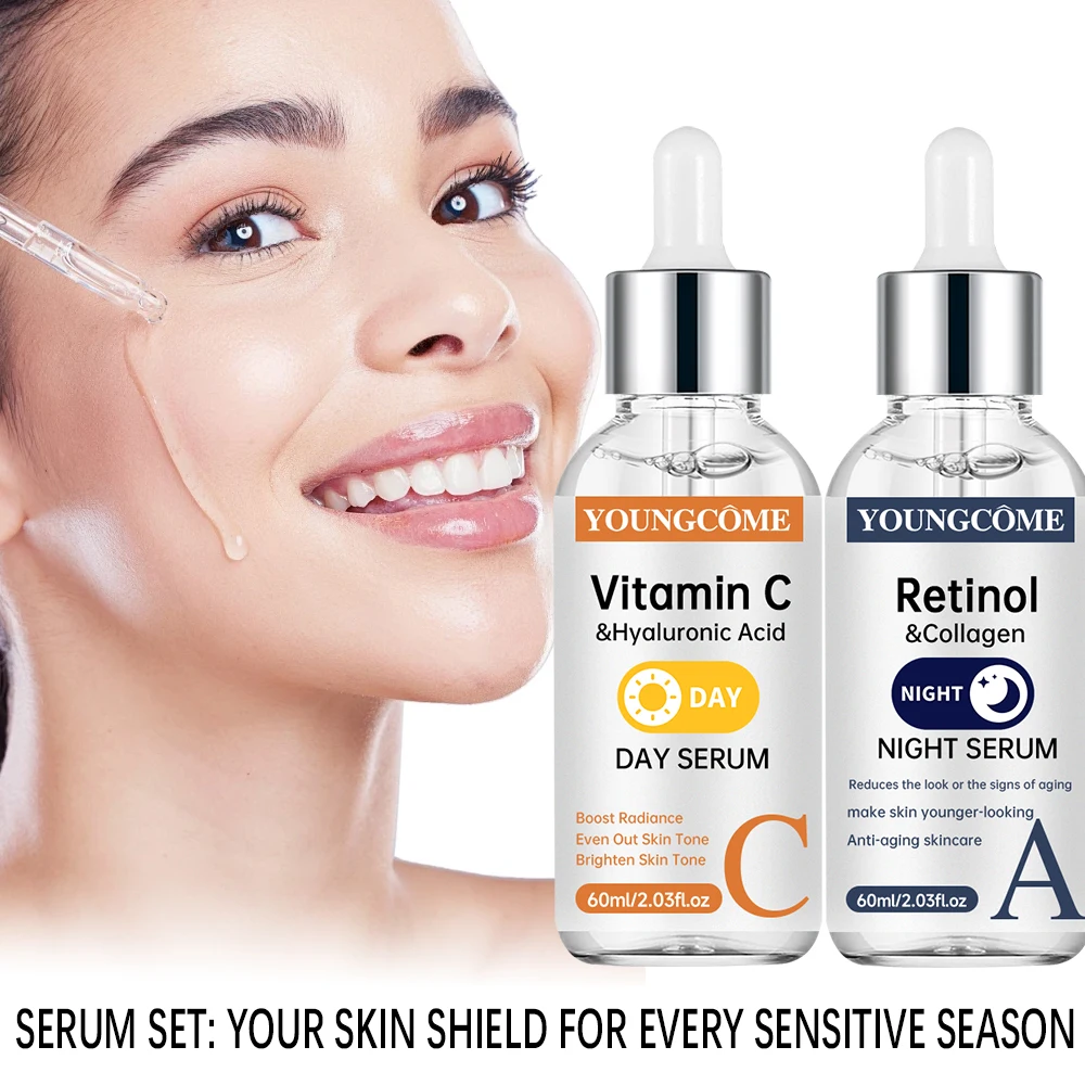 Sérum de Vitamina C e Retinol - Vitamina C para o Dia / Retinol para a Noite - Ilumina e Firma a Pele - Adequado para Todos os Tipos de Pele 40/60ml