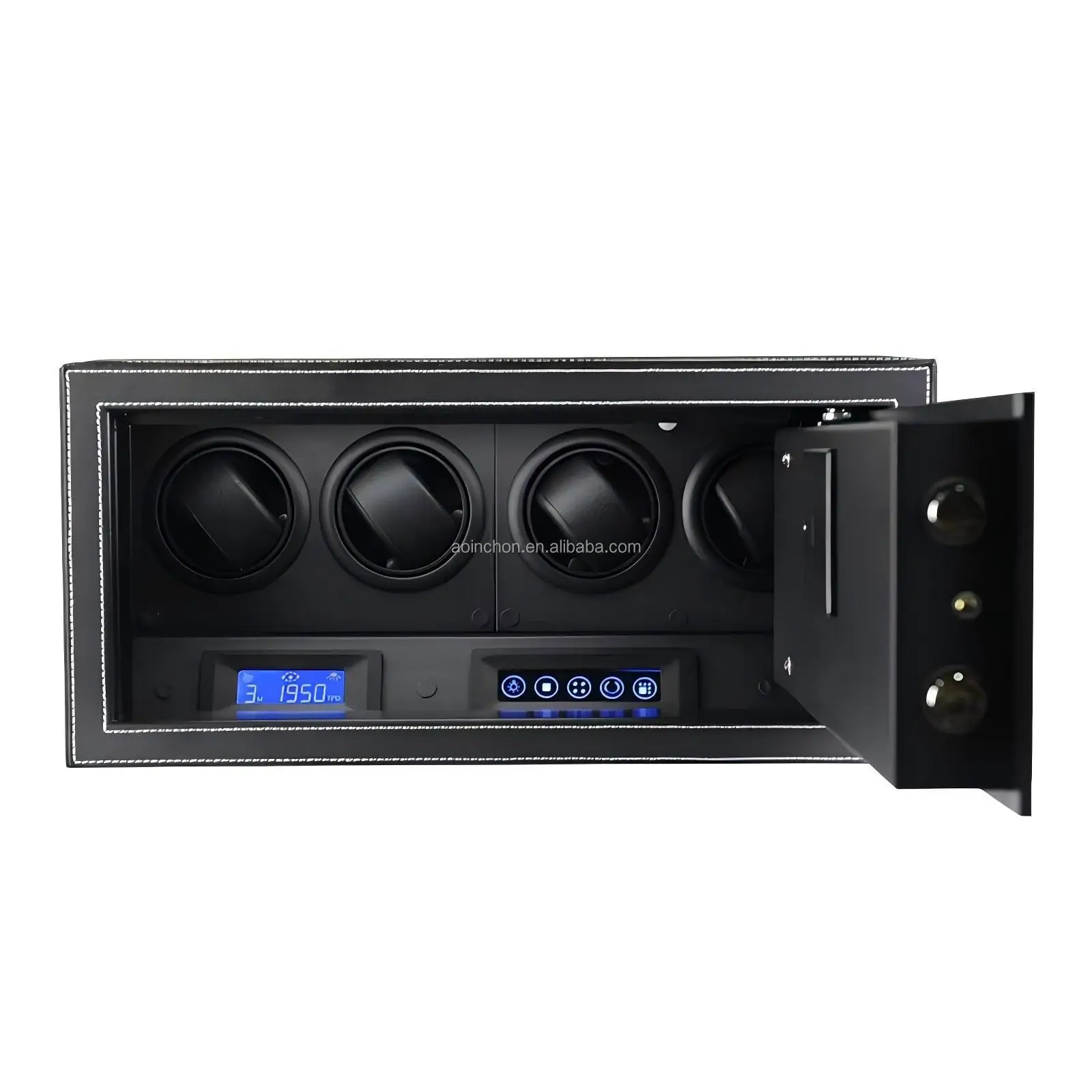 Microfiber Leatherette Rectangle Watch Winder Safe With Lock Touch Screen LED Light Temperature Control Automatic Watch Stor