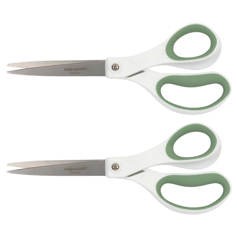 2 Pack White Titanium Softgrip Scissors, Comfort Grip Sharp Blades, Multipurpose Office and Craft Cutting Scissors