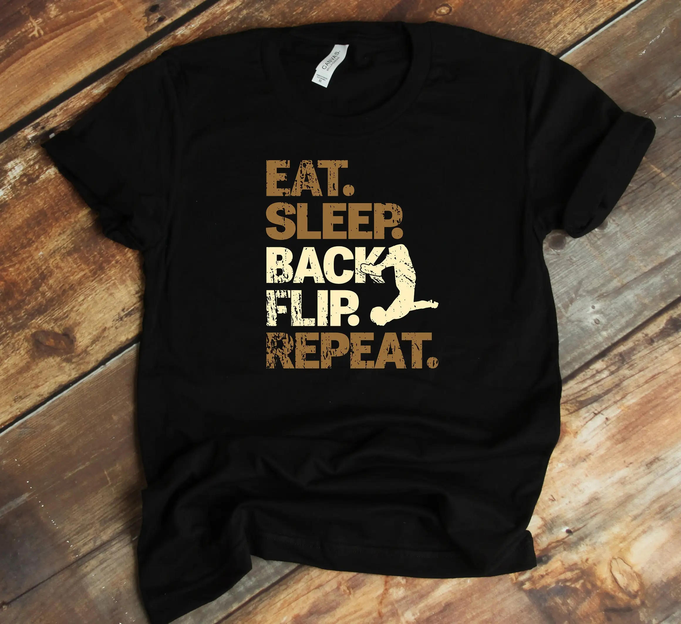 Eat Sleep Back Flip Repeat T Shirt Gymnast Acrobat Cheerdance Funny