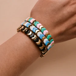 Arrow Shape Pure Color Enamel Bracelets For Women Colorful Beads Boho Elastic Bangle For Party Handmade Jewelry