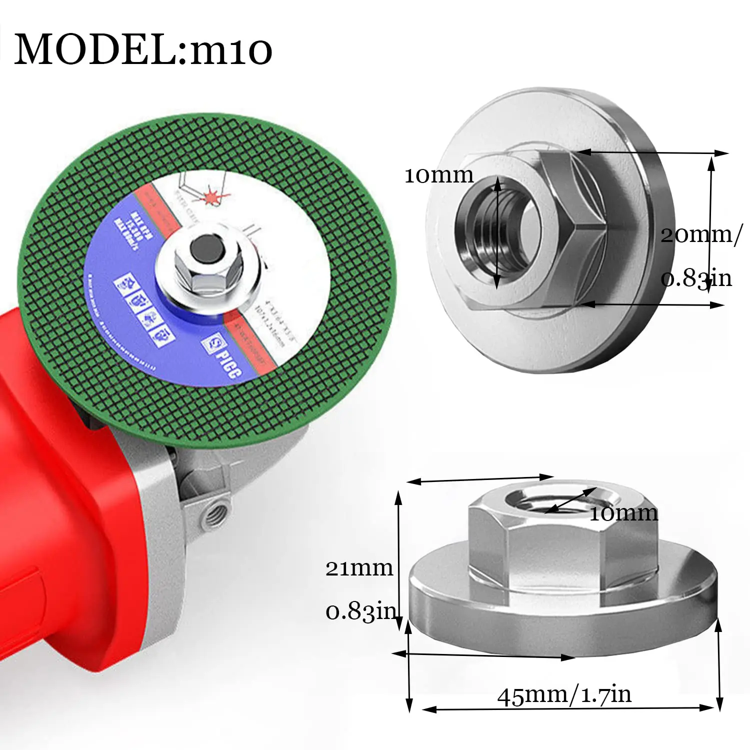 Tuercas con reborde de 1/2/3/4 Uds., tuerca de bloqueo hexagonal de rosca M10, tuerca de sujeción de tope de bloqueo para amoladora angular tipo 100, disco de molienda de disco de diamante