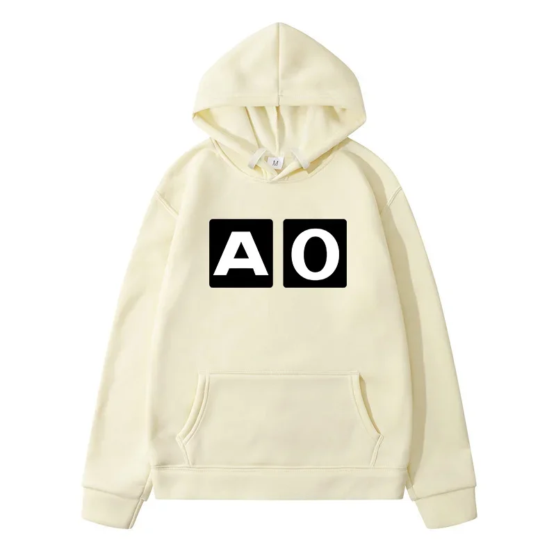 

A O Letter Design Men's and Women's Hoodie Cotton Mens Women Autumn Casual Long-sleeved Couple Sweatshirts Letter Print Pullover