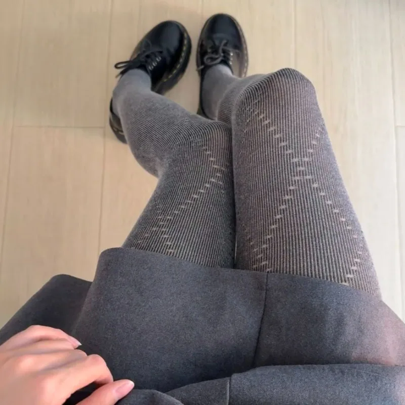 Collant lavorato a maglia jacquard retrò Autunno Inverno Collant basic rombico Calze sottili elastiche alte Leggings termici da donna caldi