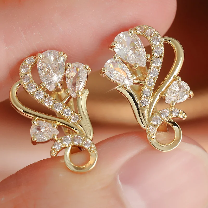 Exquisite Gorgeous Women's Hollow Earrings Inlay Water Droplet Synthetic Zircon Earrings Daily Commuting Party Jewelry