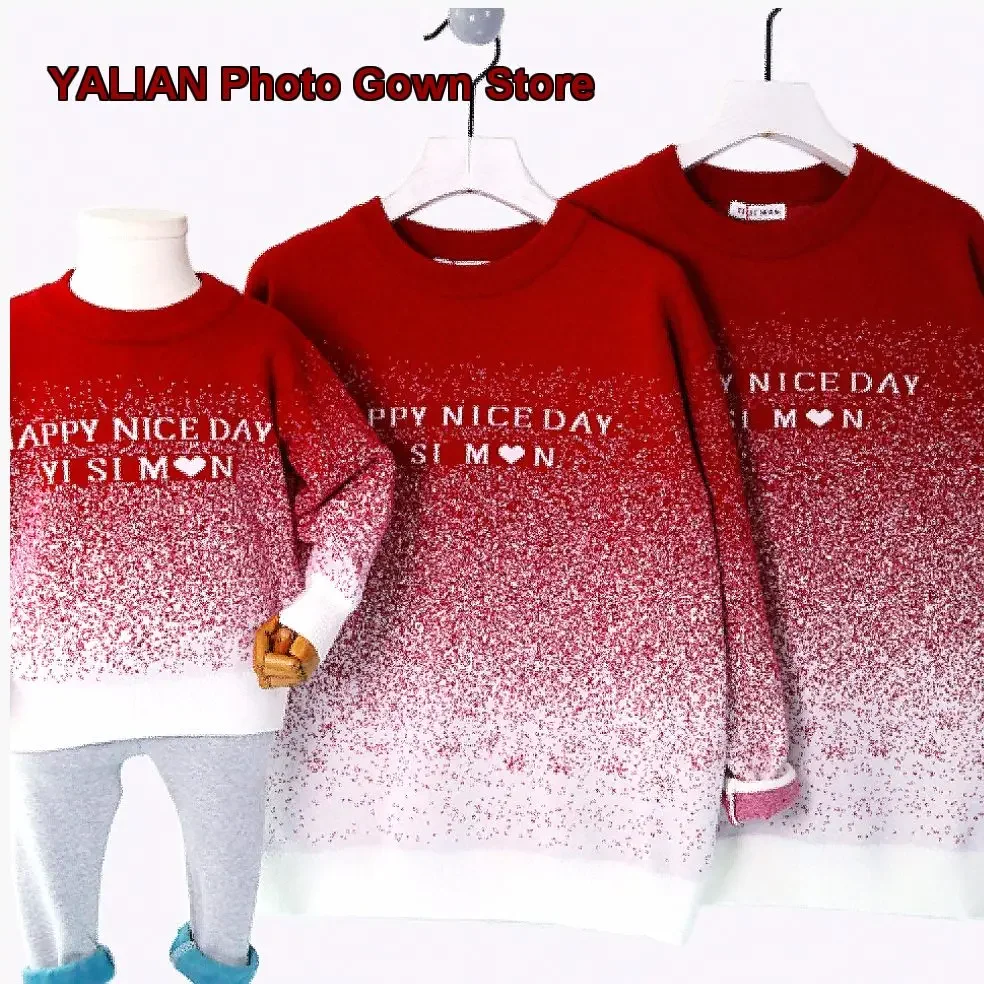 Parent-Child Family Three to Four Different New Year Festive Mother-Son Mother-Daughter New Year Greeting Outfits