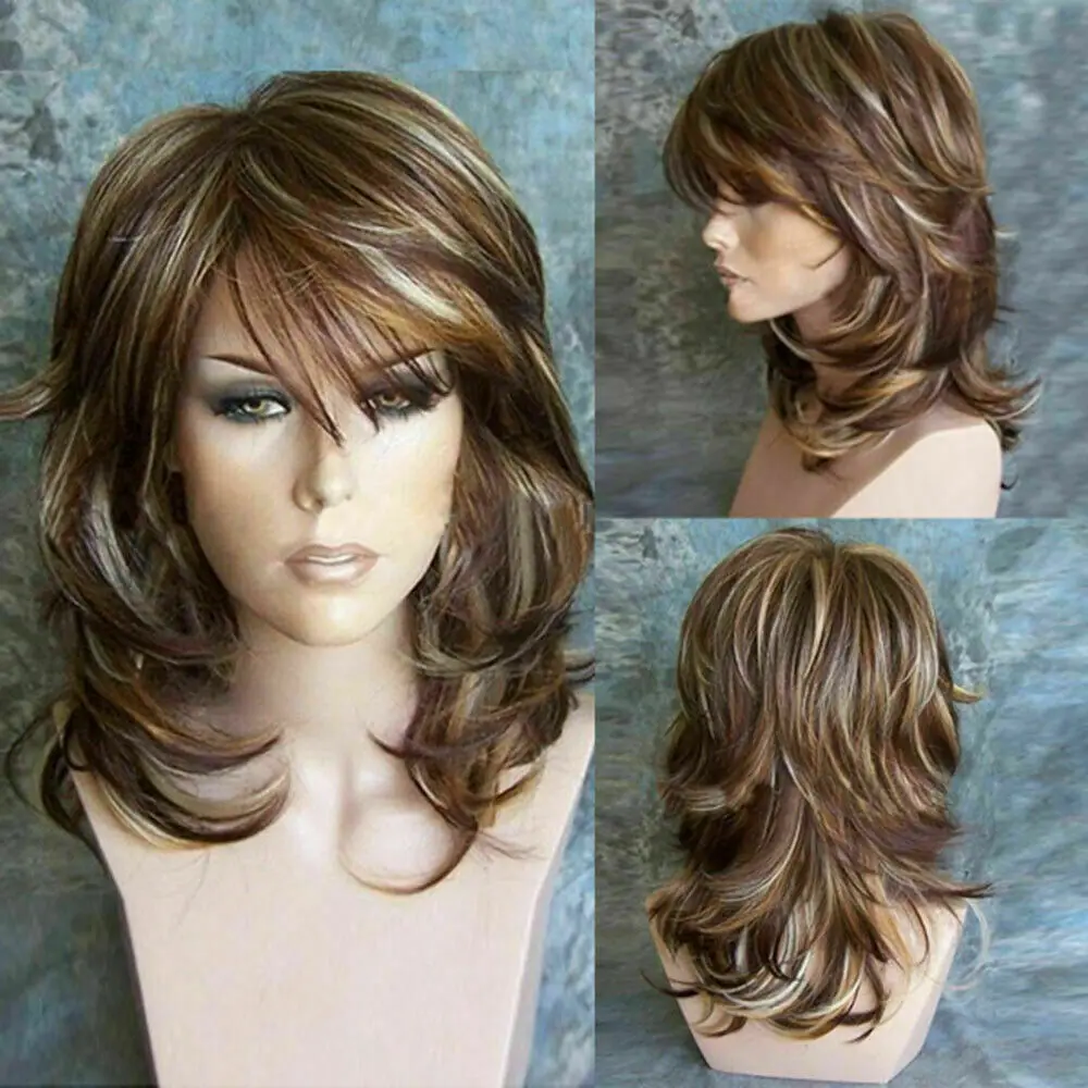 

Brown Curly Girl Synthetic with Inclined Bangs Natural Wig