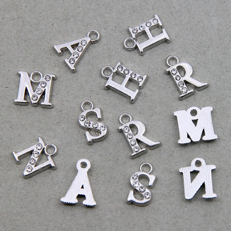 10pcs/set Alloy Letter Pendant Charms Tessellation Rhinestone 26 Alphabet Pendant For Jewelry Making DIY Bracelet Necklace