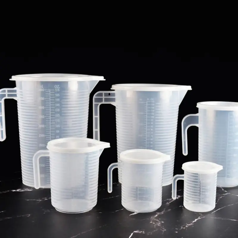 5000/3500/2000/1000/500/250/100ml Plastic Measuring Cup with Lid Large Scale Laboratory Beaker Clear Mixing Cup Baking Tools