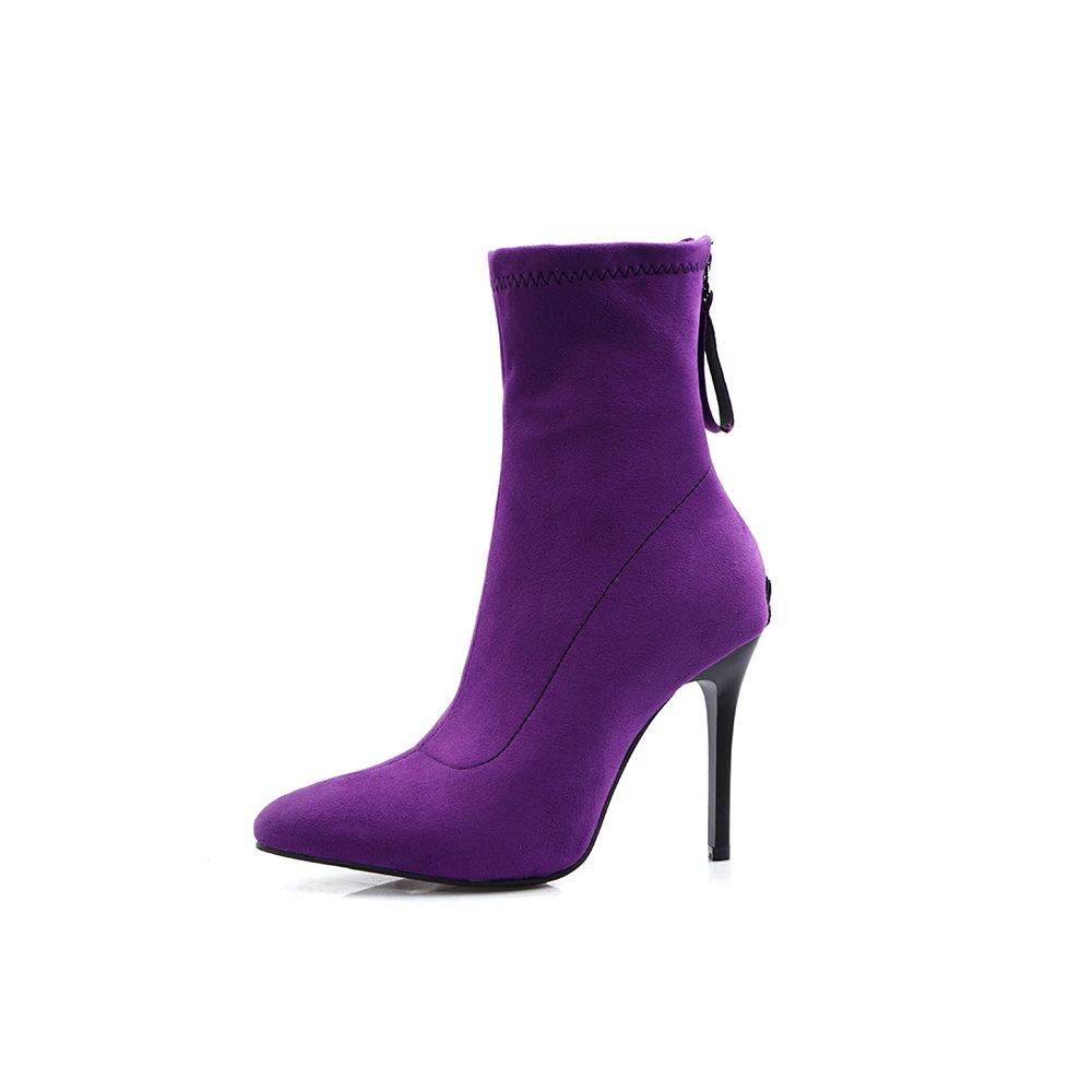 Hot  Brand New Mature Purple Black Women Ankle Nude Boots 4 Inch High Heels Lady Party Shoes LA249 Plus Big Size 11 43 46 48