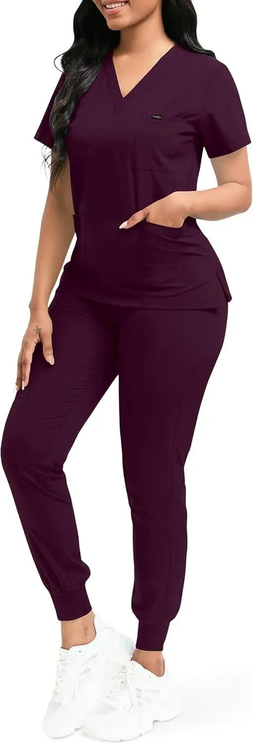 Conjunto de esfoliantes niaahinn para mulheres, top clássico com decote em V e calça jogger de ioga, uniforme de enfermagem médica, conjunto de esfoliantes