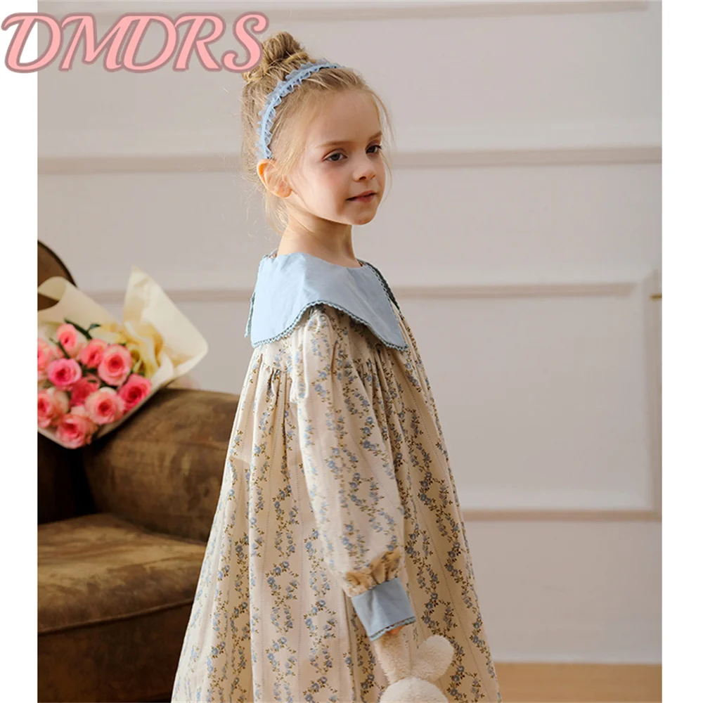 Hot Sale French Elegant Girl's Dress 2025 TOP Cotton Floral Skirt Casual Knee-Length Long Sleeve Dress Vestidos De Novia