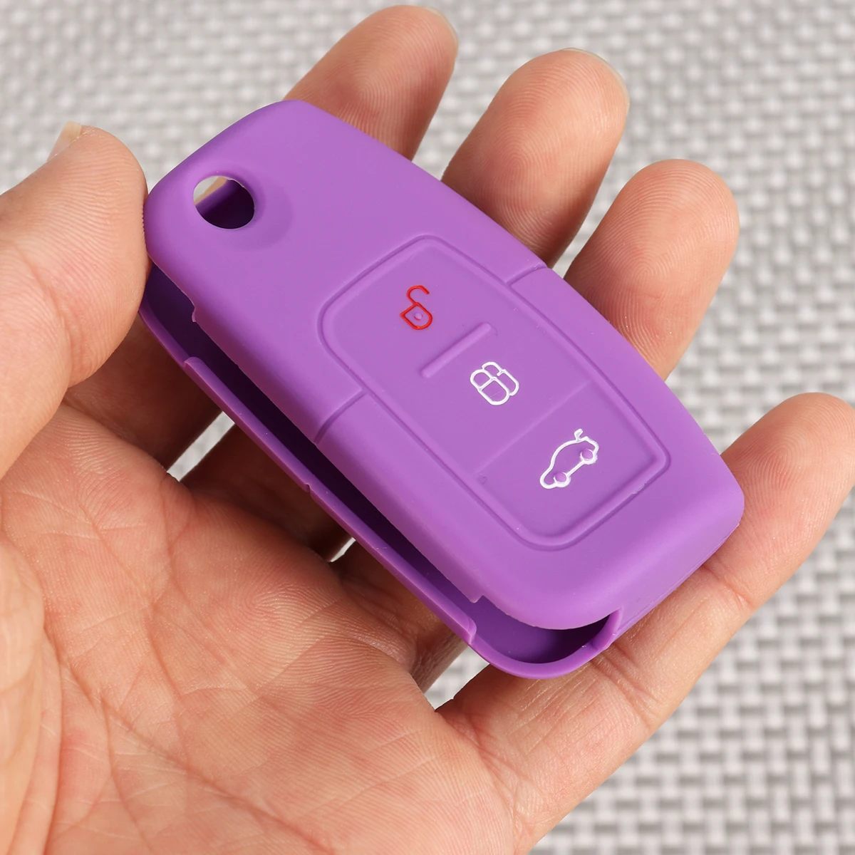 

Portable Folding Car Key Case 3 Buttons Lightweight Purple Silicone Protector Scratch Proof Remote Cover Key Bag Shell Car