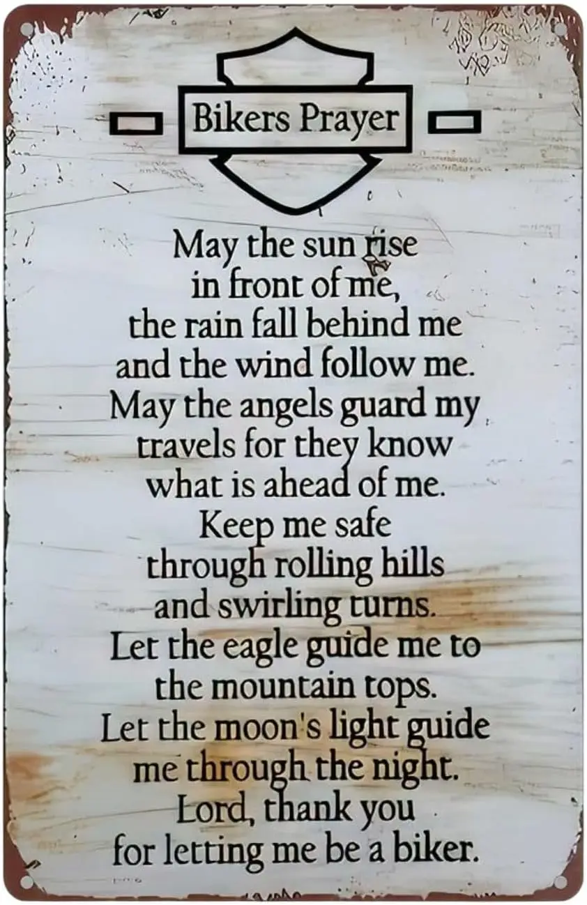 Vintage Bikers Prayer Metal Tin Sign -; Rustic Wall Art for Motorcycle Enthusiasts, Bars, Garage ; Man Cave Décor Inspirational