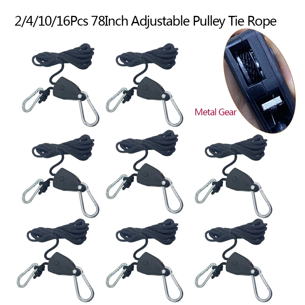 2/4/6/10/16Pcs Rope Pulley 1/8 Lift Metal Pulley 78Inch Adjustable Lanyard Hanging for Tent Fan Grow Plant Lamp Boat Awning