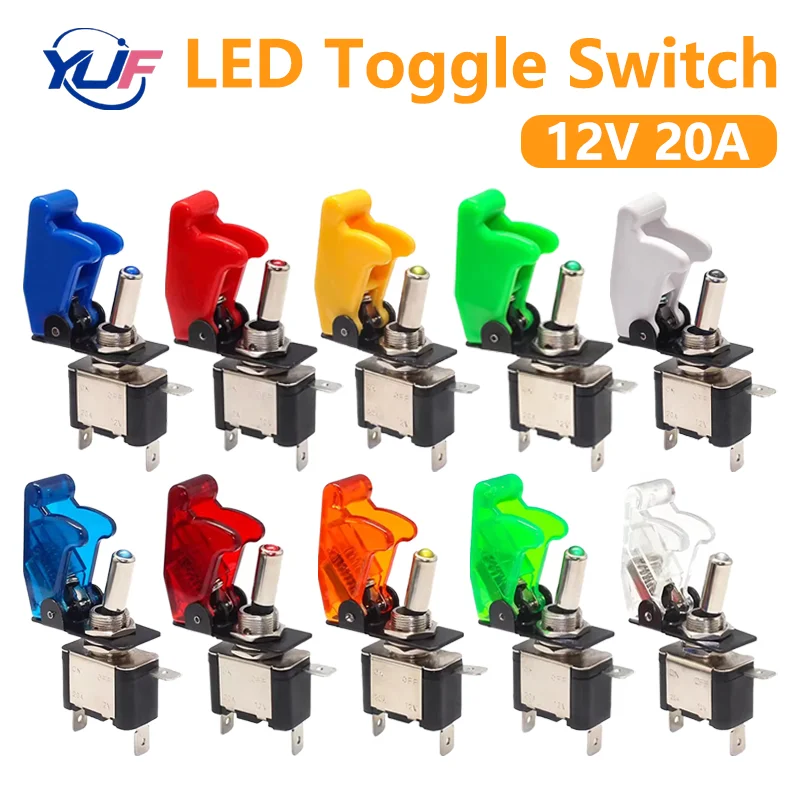 

5/20Sets 12V 20A SPST Toggle Rocker Switch LED Switch with Protective Cover Car Auto Cover LED Toggle Switch Control on/Off