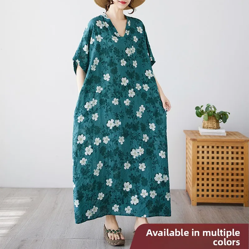 

N Maxi Dr V-Ne Свободное женское платье большого размера Ele Summer Cotton Blend Long Sve ort Sve Tourist Wear