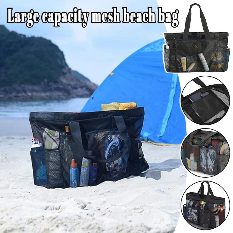 

Breathable Extra Large Mesh Beach Tote Bag with Zipper Closure & Side Pockets Large Capacity, Water-Resistant Portable Storage