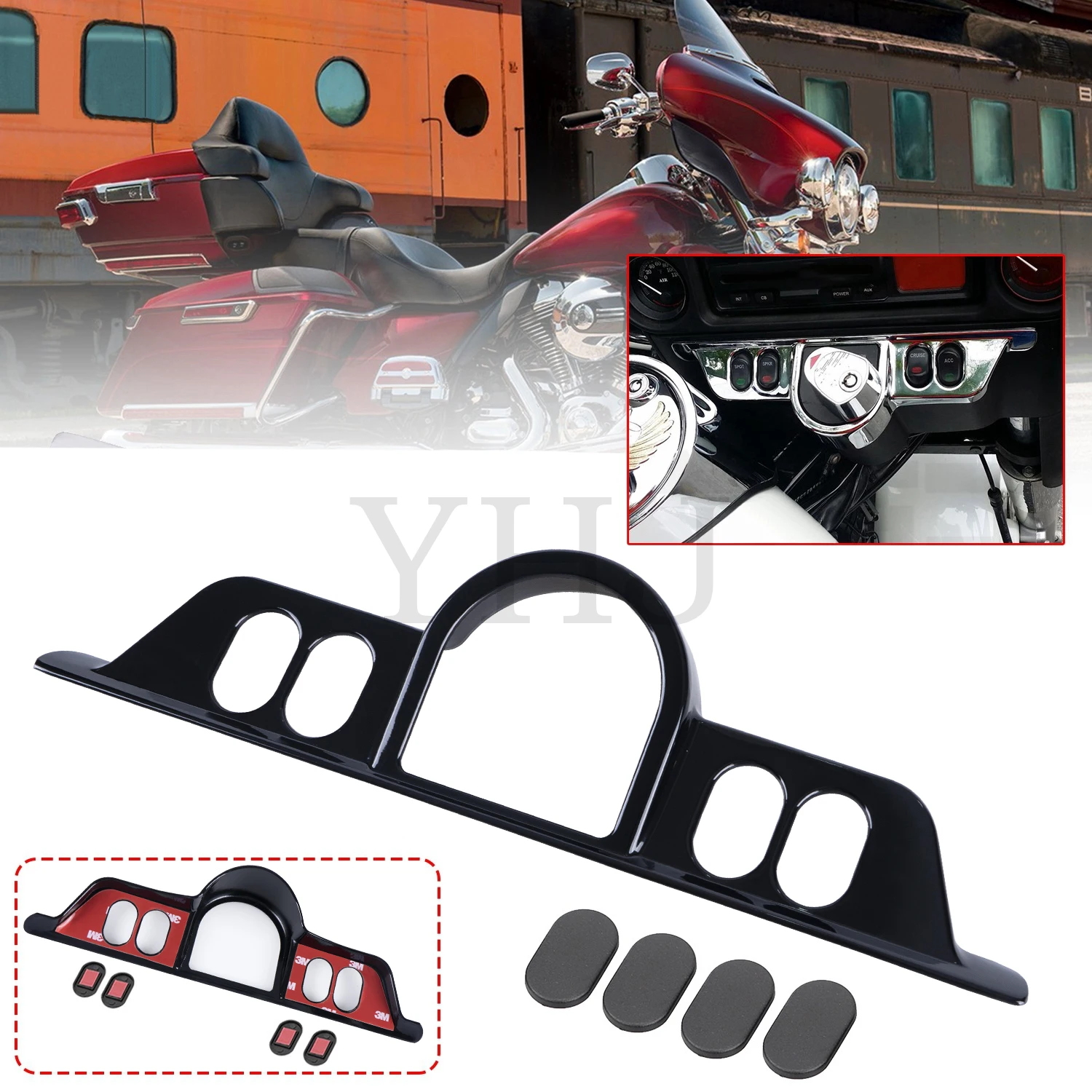 

Motorcycle Fairing Switch Panel Dash Accent Cover Glossy Black For Harley Street Electra Glide 1996-2013 & Street Glide 06-2013