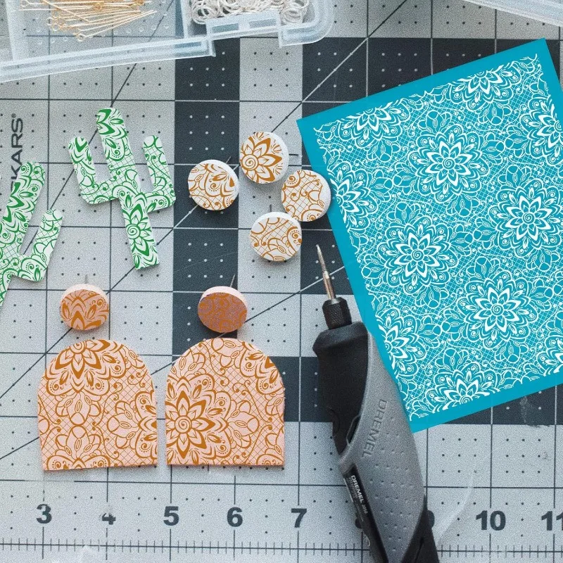 1pcs Clay Stencils Lace Flower Pattern Non-Adhesive Silk Screen Printing Stencil Reusable Flower Mesh Stencils Transfer Washable