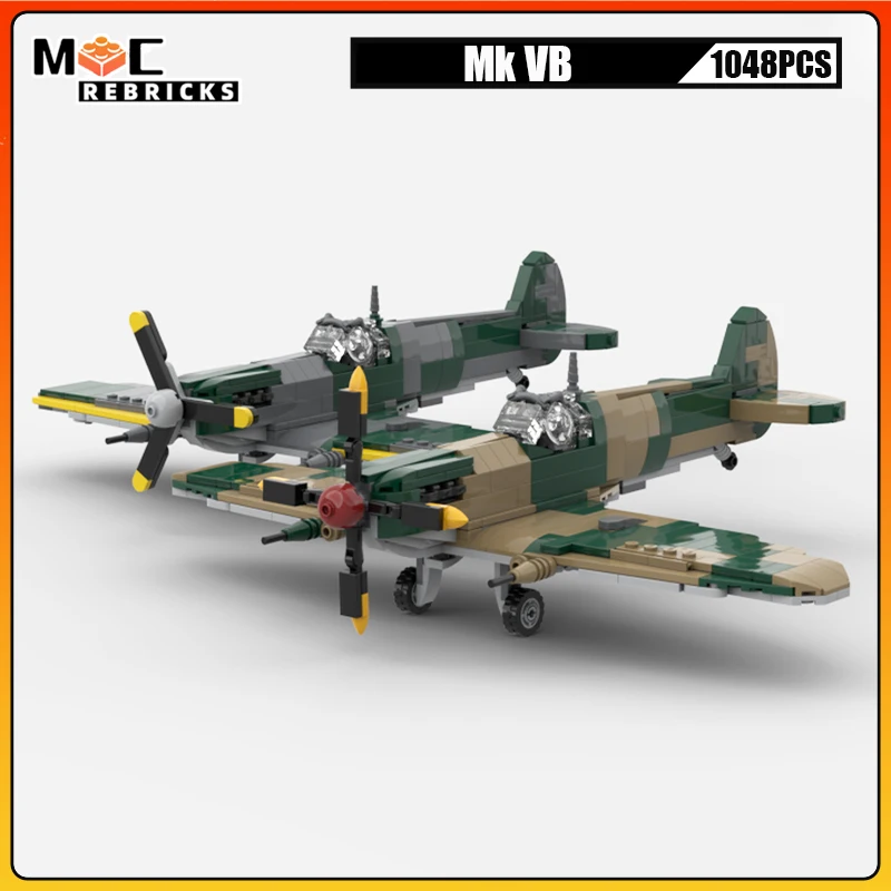 

WW2 High-tech Aircraft Supermarine Spitfire Mk VB And MK VB V2 Military Fighter MOC Building Blocks Toys Sets Kid's Xmas Gifts