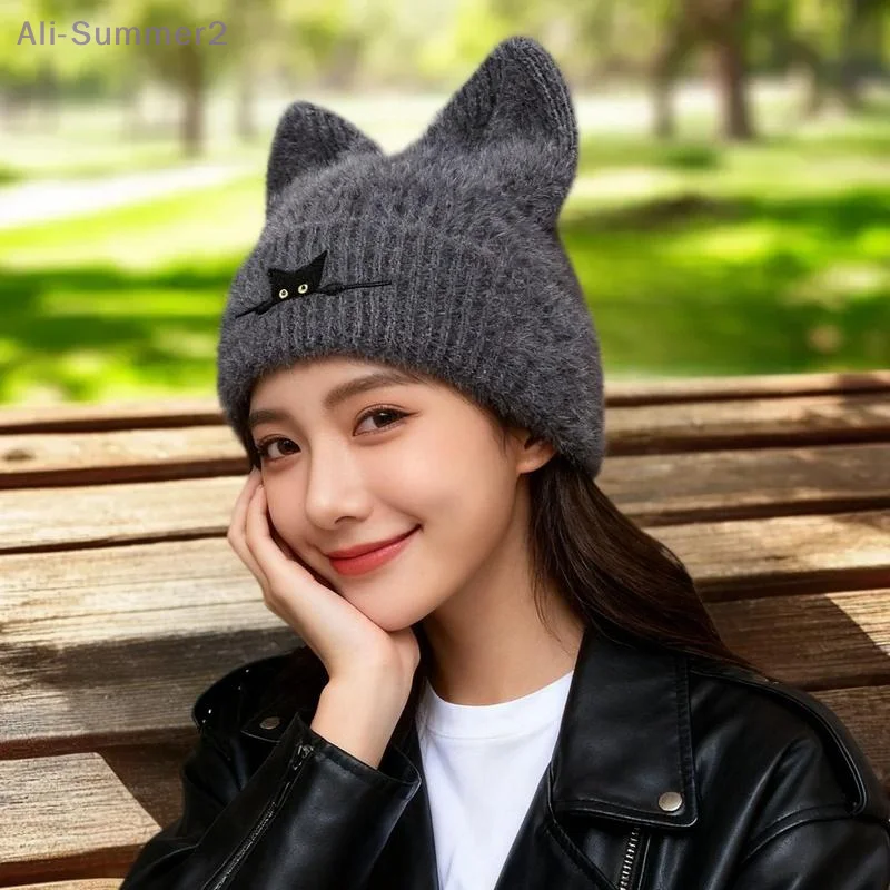 {Summer2} القط الأذن بيني Skullies النساء شتاء دافئ أفخم الكرتون قبعة حرارية فتاة الكورية في الهواء الطلق الثلوج البلوز القبعات #2