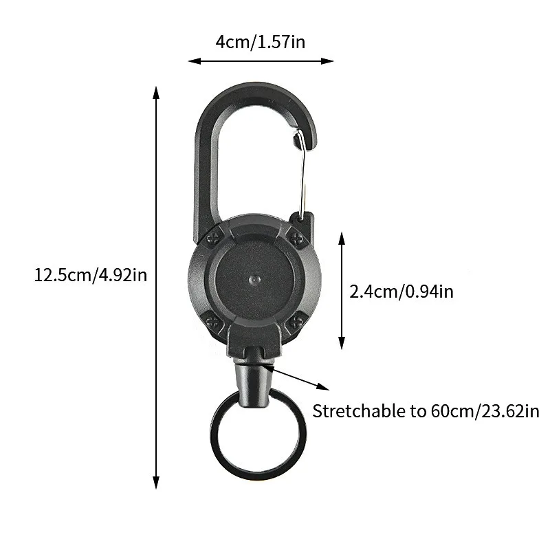 Retractable Heavy Duty Pull Reel Carabiner Strong Steel Wire Rope Buckle Spring Key Ring Outdoor Sporty attachment Keychain Tool