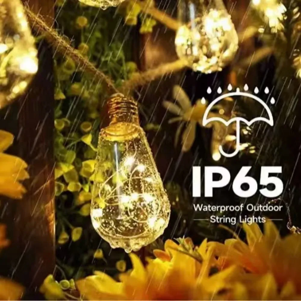 1PC 5M10LED Solar Hemp Rope Papaya Light Copper Wire String, Lithium Battery, Halloween Decoration, Used for Camping, Courtyard