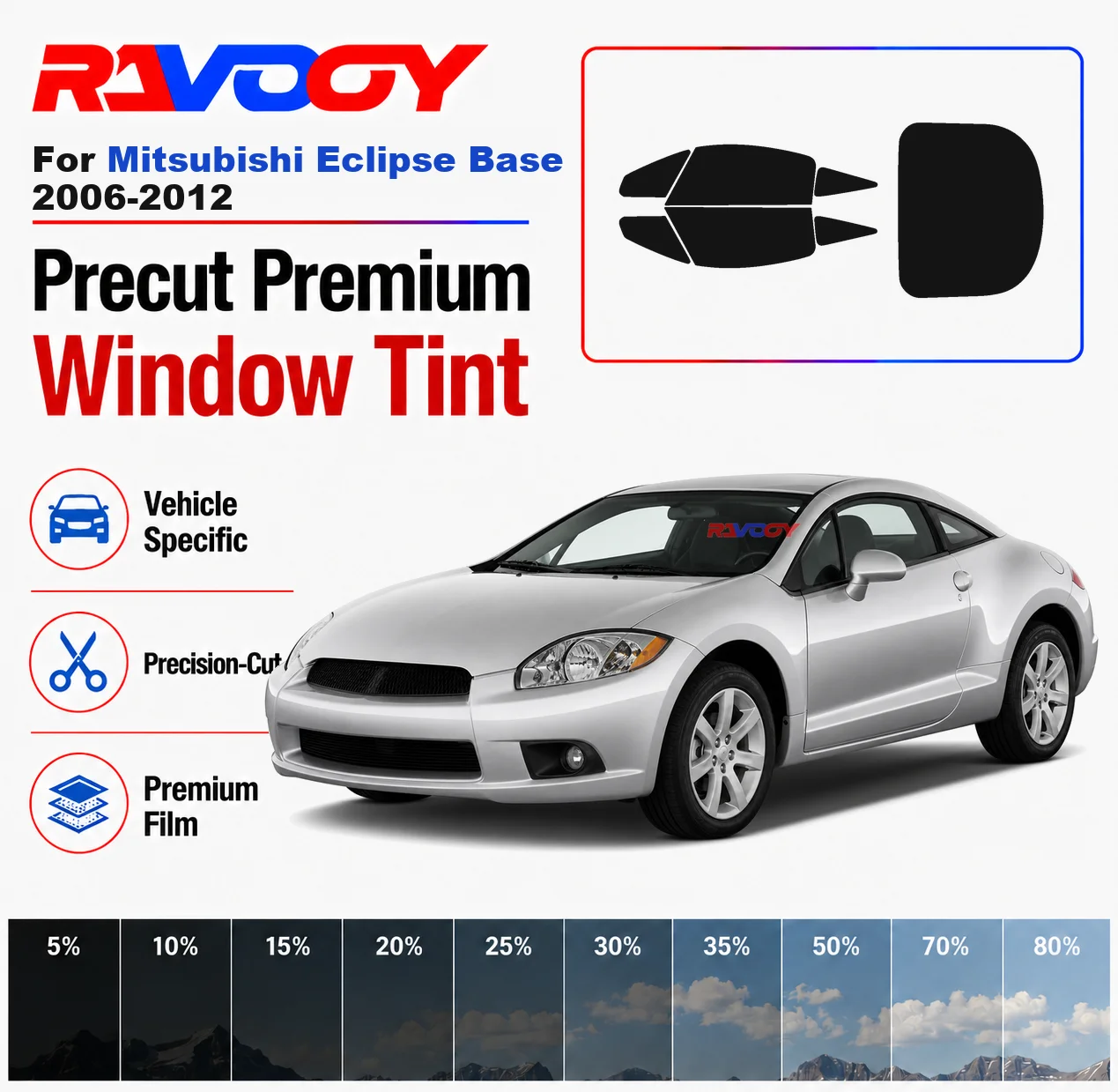 Premium Precut Window Tint Kit Front Rear Windows For Mitsubishi Eclipse Base 2006-2012 Complete Set Car Solar Nano Ceramic Film