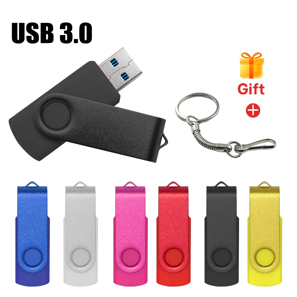 Mini unidad Flash USB 3,0 de alta velocidad, memoria giratoria de 128GB, llavero gratis, unidad de bolígrafo, 64GB, colgante rojo, disco U negro de 32GB