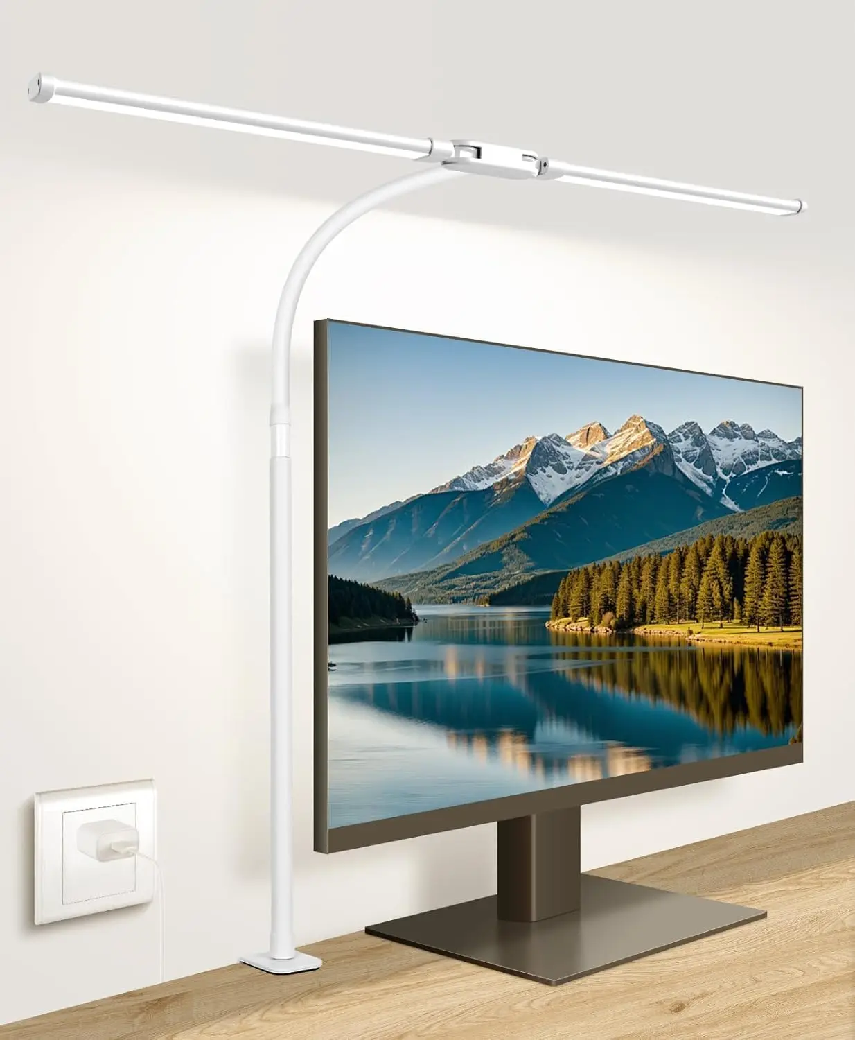 

Гибкая настольная LED-лампа с двумя головками и креплением-прищепкой, 50 режимов, защита глаз для учебы, офиса, рукоделия