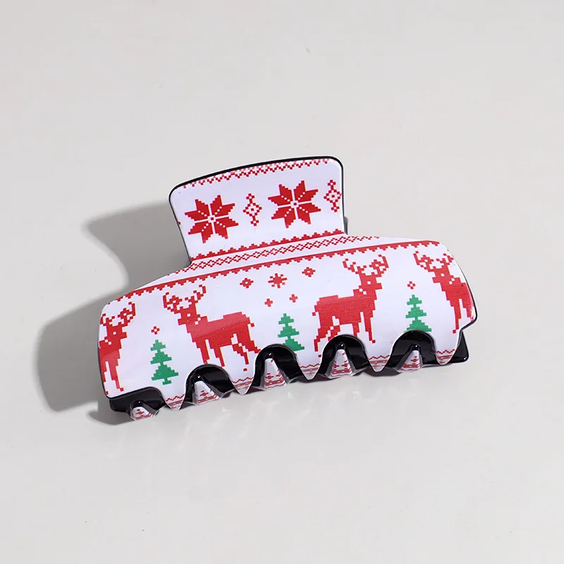 Creative Christmas Gifts Elk deer Tree Printed Acrylic Hair Claw For Women New Festival Non-slip Hairpin Hair Accessories Tool view 4