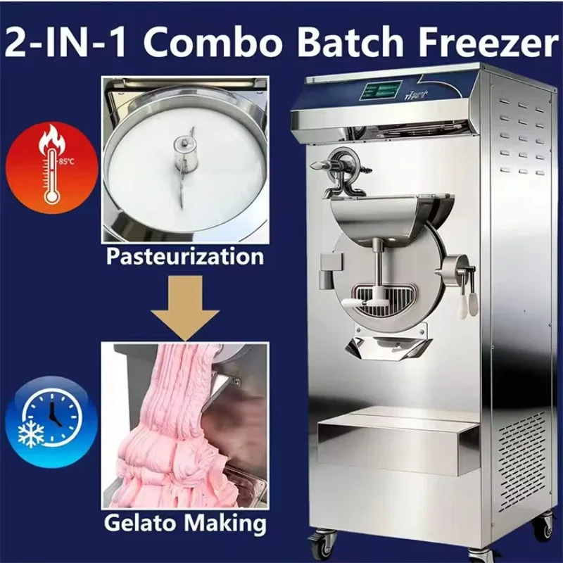 Combo Pasteurization Hard Ice Cream Maker All in One Italian Gelato Making Machine With Wheel