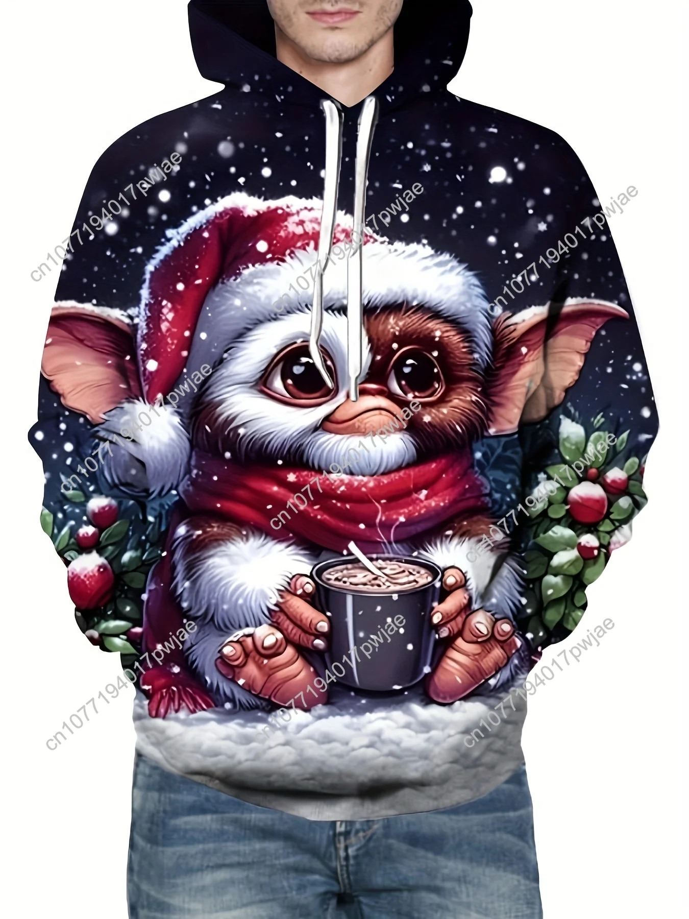 Lässiger Kapuzenpullover mit 3D-Cartoon-Print für Herren – weiches Polyester, maschinenwaschbar, Pullover-Sweatshirt mit Kängurutasche