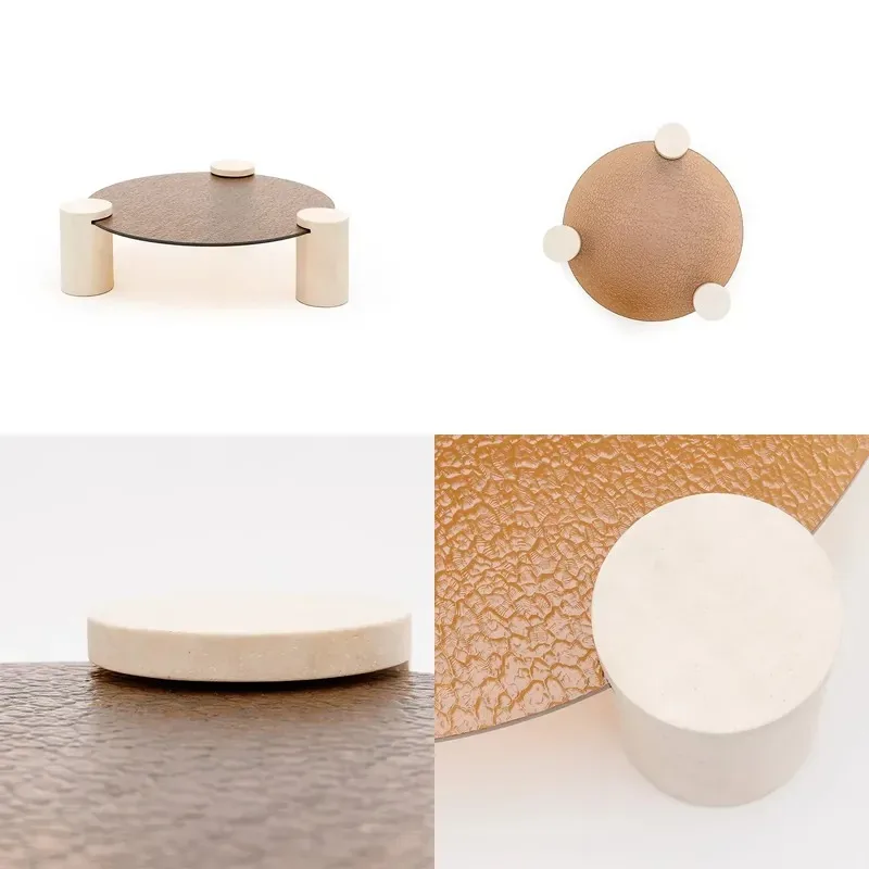 Premium Carved Tripod Stone Base Coffee Table with Round Glass Top Rough Hammered Texture Luxury Living Room Furniture
