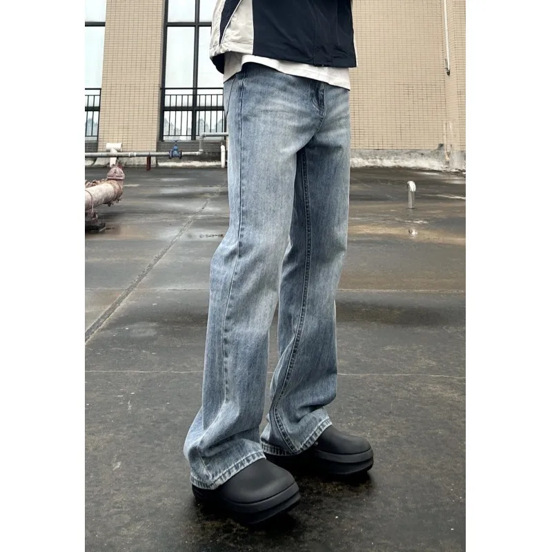 

Retro Blue Fleece Lined Men's Straight Leg Jeans Slimming Wide Leg Pants High Waist Not Tight Fit Casual Youth Fashion
