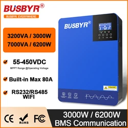 Busbyr-mppt充電コントローラーを備えたハイブリッドソーラーインバーター、7kw、4.2kw、3.2kw、2.2kw、48v、24v、12v、230v、max 80a、110a、pv、max 450vdc、wi-Fi