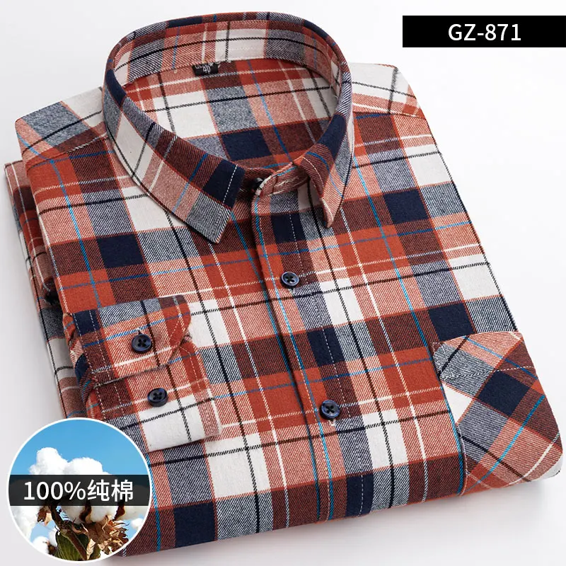 Men\'s 100% Cotton Long Sleeve Contrast Plaid High Quality Casual Business Plaid Fashion Versatile Branded Men Shirts Size 6XL