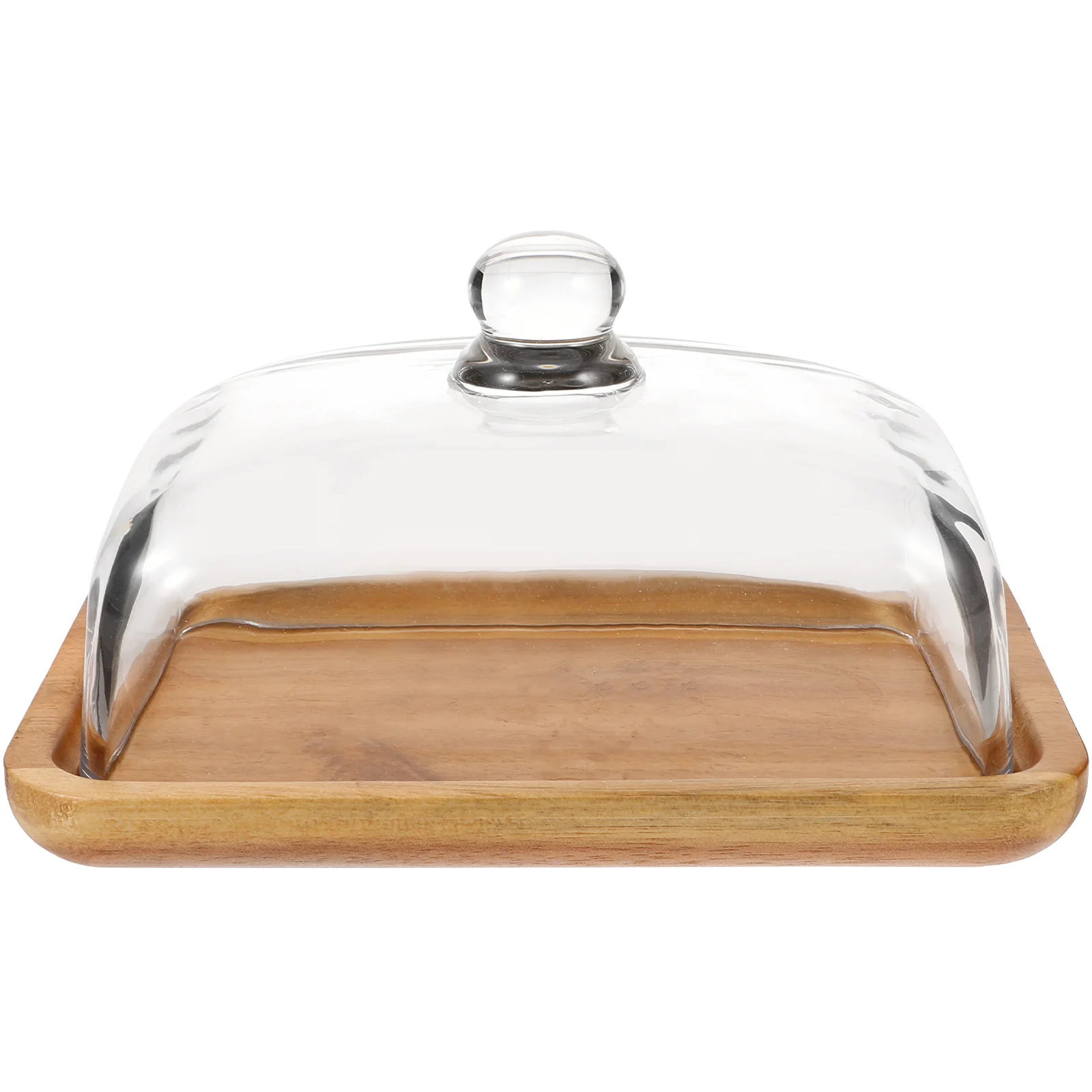 

Stylish Wooden Butter Dish Glass Lid Reusable Container Snacks Desserts Cakes Dustproof Moisture Resistant Serving Tray Kitchen