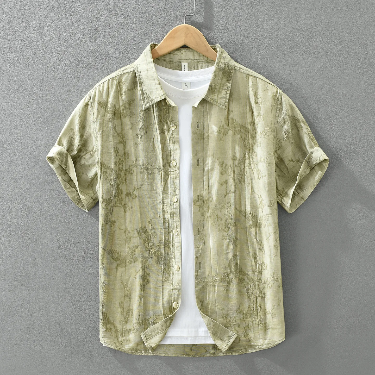 Linen Blend Short Sleeve Casual Shirt Men's Summer Thin Breathable Lyocell Vintage Style Floral Pattern Loose Fit Shirt