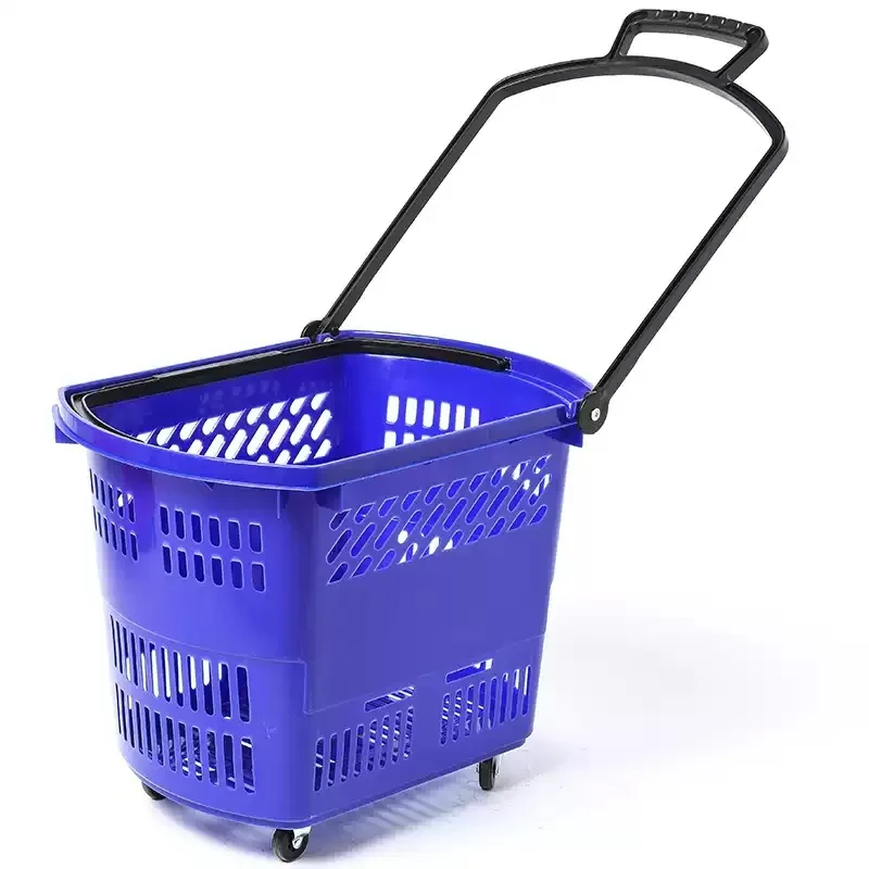 Supermarket Shopping Basket Tie Rod Wheel Shopping Basket Snacks Convenience Store Thickened Large Plastic Blue