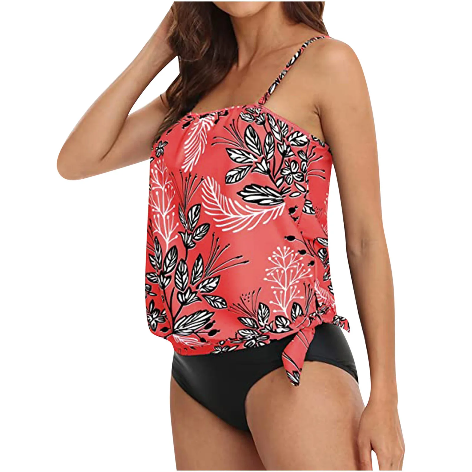 Two Piece Tankini Strapless Swimsuits Women Tummy Control Plus Size Loose Fit Bathing Suits Printed Swim Tank Top With Shorts 수영